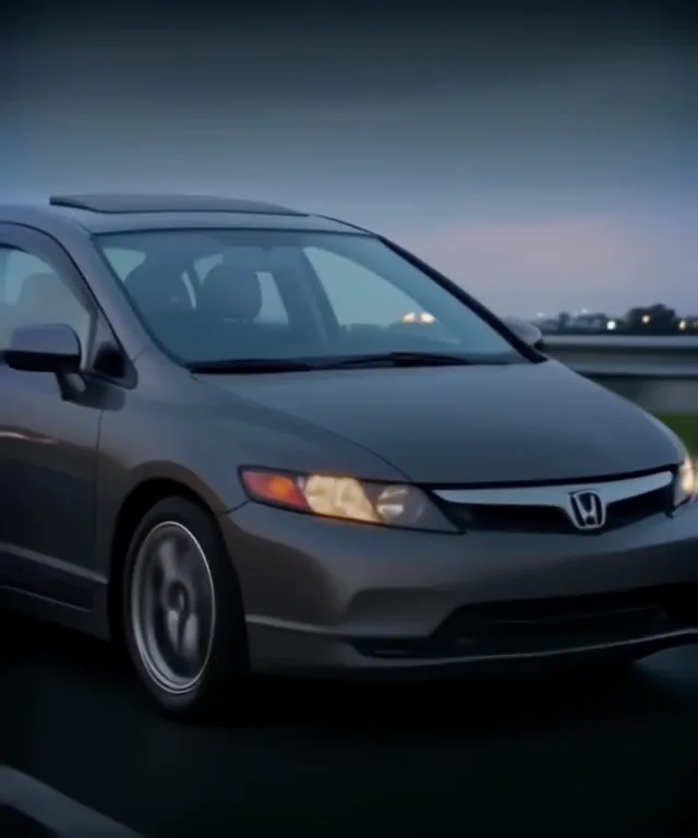 Gray Honda Civic driving on a highway at dusk